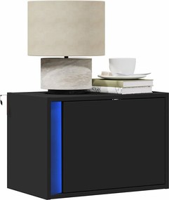 vidaXL Κομοδίνο Επιτοίχιο με Φώτα LED Μαύρο