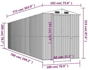 Αποθήκη Κήπου Ανοιχτό γκρι 192x772x223 εκ. Γαλβανισμένο Ατσάλι - Γκρι