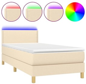 Κρεβάτι Boxspring με Στρώμα &amp; LED Κρεμ 80x200 εκ. Υφασμάτινο - Κρεμ