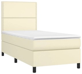 vidaXL Κρεβάτι Boxspring με Στρώμα & LED Κρεμ 100x200 εκ. Συνθ. Δέρμα