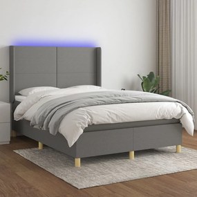 Κρεβάτι Boxspring με Στρώμα &amp; LED Σκ.Γκρι 140x200 εκ Υφασμάτινο