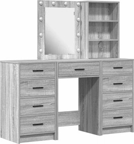 vidaXL Τραπέζι περιποίησης με συρτάρι 3 pcs Γκρι Επεξεργασμένο ξύλο