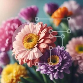 Intra Συλλεκτικό Ξύλινο Παζλ Plywood 4mm - Ζωντανό μπουκέτο από ροζ, μωβ και κίτρινες μαργαρίτες Σε Ξύλινο Κουτί - Διαστάσεις: 10x10 cm – 25 κομμάτια