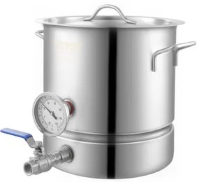 VEVOR Stainless Steel Kettle, 5 GALLON Brewing Pot, Tri Ply Bottom for Beer, Brew Kettle Pot, Home Brewing Supplies Includes Lid, Handle, Thermometer, Ball Valve Spigot, Filter, Filter Tray