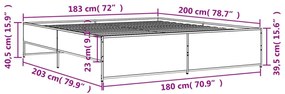 Πλαίσιο Κρεβατιού Καπνιστή Δρυς 180x200εκ. Επεξ. Ξύλο &amp; Μέταλλο - Καφέ