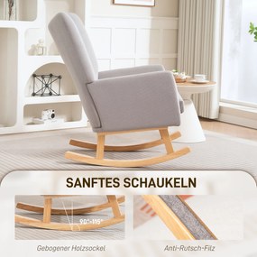 HOMCOM Κουνιστή πολυθρόνα σε ρετρό στυλ, κάλυμμα από κοτλέ, ξύλο καουτσούκ, γέμισμα αφρού, ψηλή πλάτη, πολυθρόνα με μαξιλάρι, Ανοιχτό γκρι