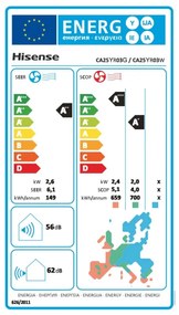Κλιματιστικό Inverter Hisense Easy Smart CA25YR03, 9000 BTU, 14 m2, A++, Αθόρυβη λειτουργία, FreezeProtect έως -15°C, Λευκό