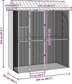 vidaXL Κλουβί Πουλιών Ανθρακί 215 x 110 x 247 εκ.