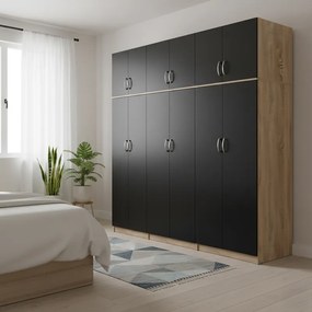 Ντουλάπα εξάφυλλη με πατάρι Lego ΙΙ  sonoma-ανθρακί 240x42x240εκ