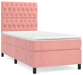 vidaXL Κρεβάτι Boxspring με Στρώμα Ροζ 90x190 εκ. Βελούδινο