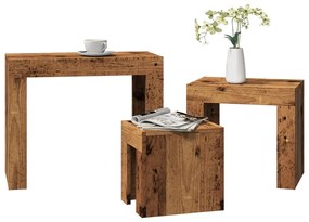 Τραπεζάκια Ζιγκόν 3 τεμ. Παλαιό Ξύλο από Επεξεργασμένο Ξύλο