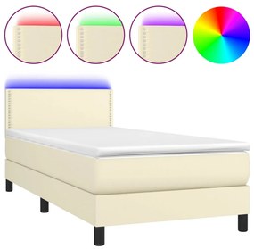 Κρεβάτι Boxspring με Στρώμα &amp; LED Κρεμ 100x200 εκ. Συνθ. Δέρμα - Κρεμ