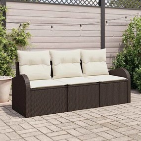 vidaXL Σετ Καναπέ Κήπου με μαξιλάρι 3 pcs Καφέ και λευκό Πολυ ράταν