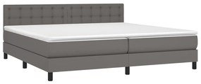 vidaXL Κρεβάτι Boxspring με Στρώμα Γκρι 200x200 εκ. Συνθετικό Δέρμα