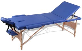 vidaXL Κρεβάτι μασάζ Πτυσσόμενο 3 θέσεων με ξύλινο σκελετό Μπλε