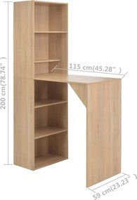 vidaXL Τραπέζι Μπαρ με Ράφι Χρώμα Δρυός 115 x 59 x 200 εκ.
