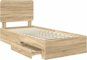 vidaXL Σκελετός Κρεβατιού Δρύς Sonoma 75 x 190 cm Επεξεργασμένο ξύλο