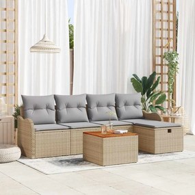vidaXL Σετ Καναπέ Κήπου με μαξιλάρι 6 pcs Μπεζ Πολυ ράταν