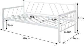 Καναπές - Κρεβάτι Remmie Μέταλλο Λευκό 198x94x86 εκ. 94x198x86 εκ.