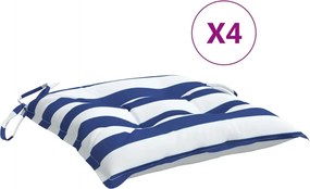 vidaXL Μαξιλάρια Καρέκλας 4 τεμ. Μπλε/Λευκό Ριγέ 40x40x7εκ. Υφασμάτινα