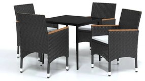 vidaXL Σετ Τραπεζαρίας Κήπου 5 Τεμαχίων Μαύρο με Μαξιλάρια