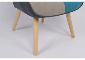 Πολυθρόνα ArteLibre BRIAR Κίτρινο/Μπλε Patchwork Ύφασμα/Ξύλο 73x69x96cm