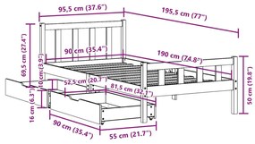 Σκελετός Κρεβ. Χωρίς Στρώμα Καφέ Κεριού 90x190 εκ Μασίφ Πεύκο - Καφέ