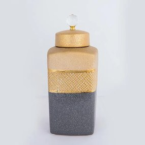 ΒΑΖO ΜΕ ΚΑΠΑΚΙ ΚΕΡΑΜΙΚΟ ΓΚΡΙ - ΧΡΥΣΟ 16.5x16.5x36cm|752-20331