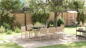 vidaXL Σέτ φαγητού για κήπο 9 pcs Μπεζ συνθετικό ρατάν