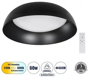 Πλαφονιέρα Φωτιστικό Οροφής LED CCT 60W 6900lm ANATOLIA Globostar 61261 Μαύρο