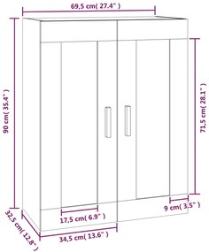 Ντουλάπι Τοίχου Μαύρη 69,5x32,5x90 εκ. από Επεξεργασμένο Ξύλο - Μαύρο