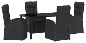 vidaXL Σέτ φαγητού για κήπο με μαξιλάρι 5 pcs Μαύρο συνθετικό ρατάν