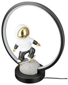 Τραπέζι Λάμπα (Led) Astronaut "Apollo" Πολυρεζίνη Μαύρο Γκρι PU 30.5x14.5x33cm-05161372