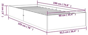 Πλαίσιο Κρεβατιού Λευκό 90 x 190 εκ. Μασίφ Ξύλο Single - Λευκό