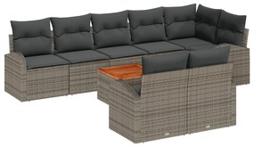 vidaXL Σετ Σαλονιού Κήπου Γκρι 9 pcs Γκρι Μεγάλος Ρατάν, Πολυεστέρας
