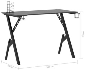 Γραφείο Gaming Μαύρο 110 x 60 x 75 εκ. με Πόδια σε Σχήμα Υ - Μαύρο