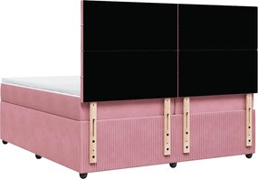 vidaXL Κρεβάτι Boxspring με Στρώμα Ροζ 200x200 εκ. Βελούδινο