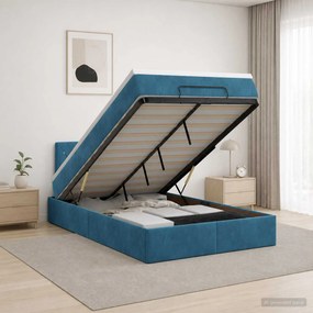 vidaXL Κρεβάτι Ottoman με Στρώμα και LED Σκούρο Μπλε 120 x 200 cm