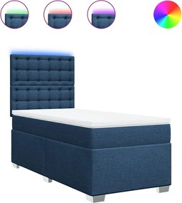 vidaXL Κρεβάτι Boxspring με Στρώμα Μπλε 90x200 εκ.Υφασμάτινο