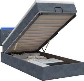 vidaXL Κρεβάτι Ottoman με Στρώμα και LED Σκούρο Γκρι 90 x 190 cm