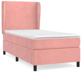 vidaXL Κρεβάτι Boxspring με Στρώμα Ροζ 90x190 εκ. Βελούδινο