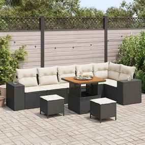 vidaXL 9 κομματιών Garden Sofa Set με μαξιλάρια. Μαύρο Πολυ Ράτταν.