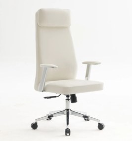 BF8800 Πολυθρόνα Γραφείου Διευθυντή, Pu Άσπρο, Βάση &amp; Μπράτσα Χρώμιο   1τμχ