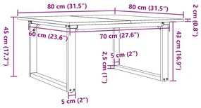 Τραπεζάκι Σαλονιού Πλαίσιο Ο 80x80x45εκ Μασίφ Πεύκο/Χυτοσίδηρος - Καφέ