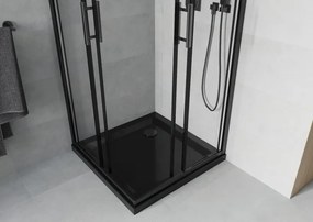 Mexen Rio τετράγωνη καμπίνα ντους 80 x 80 cm, διαφανής, μαύρη + δίσκος Flat,
