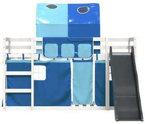 vidaXL Κουκέτα με Τσουλήθρα και Κουρτίνες Μπλε 90x200 εκ.