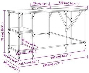 Γραφείο Καπνιστή Δρυς 139 x 139 x 75 εκ. από Επεξεργασμένο Ξύλο - Καφέ