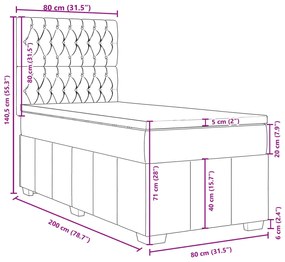 Κρεβάτι Boxspring με Στρώμα Μαύρο 80 x 200 εκ. Υφασμάτινο - Μαύρο