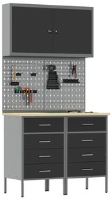 vidaXL Πάγκος εργασίας με συρτάρι 5 pcs Μαύρο 100 x 55 x 200 εκ Ατσάλι
