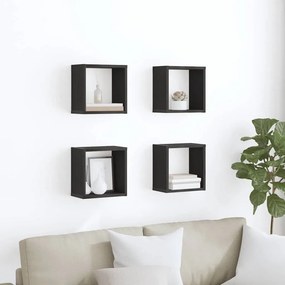 vidaXL Ράφια Τοίχου με ράφι 4 pcs Μαύρη Οξυά Επεξεργασμένο ξύλο